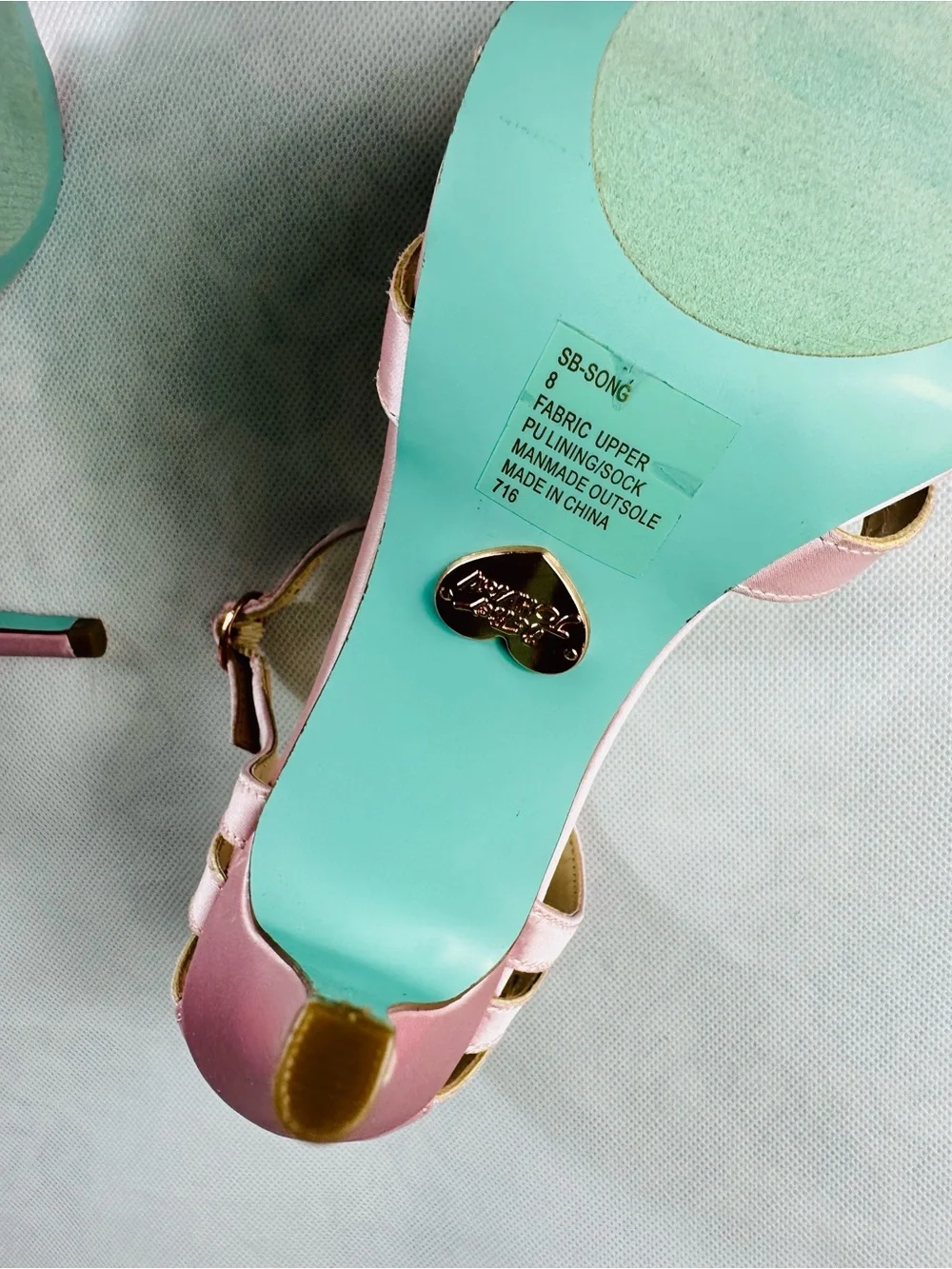 Betsey Johnson Rose Pink Satin Open-Toe Heels with Jeweled Ankle Detail